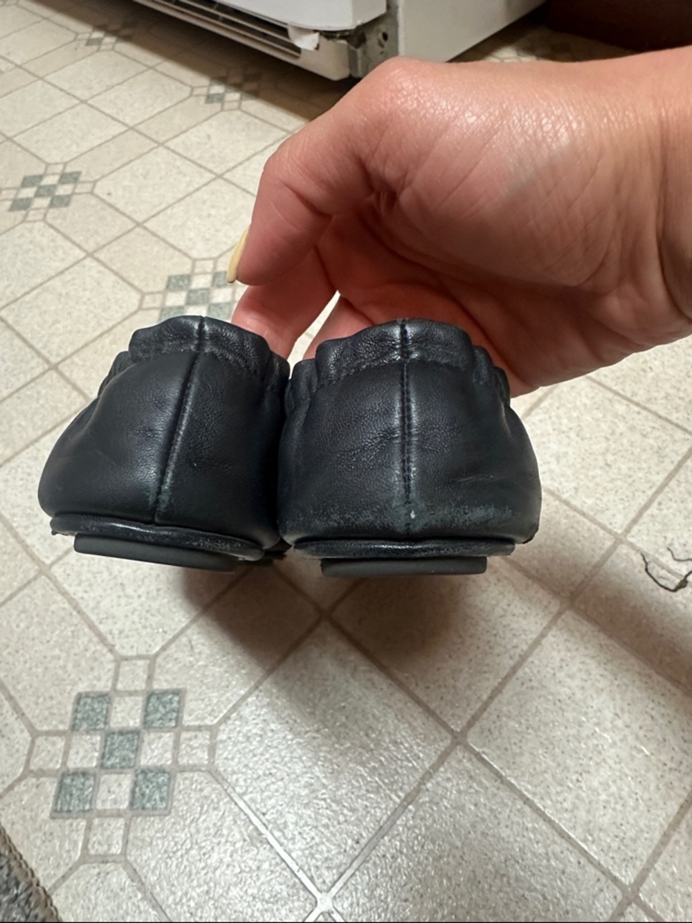 Tory Burch Black Leather Logo Round-Toe Flats - Picture 2 of 5